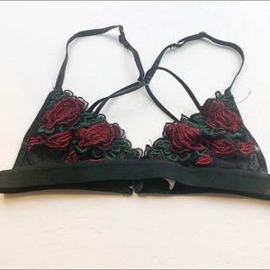 French Affairs Size Small Black Mesh Rose Appliqué Triangle Bra